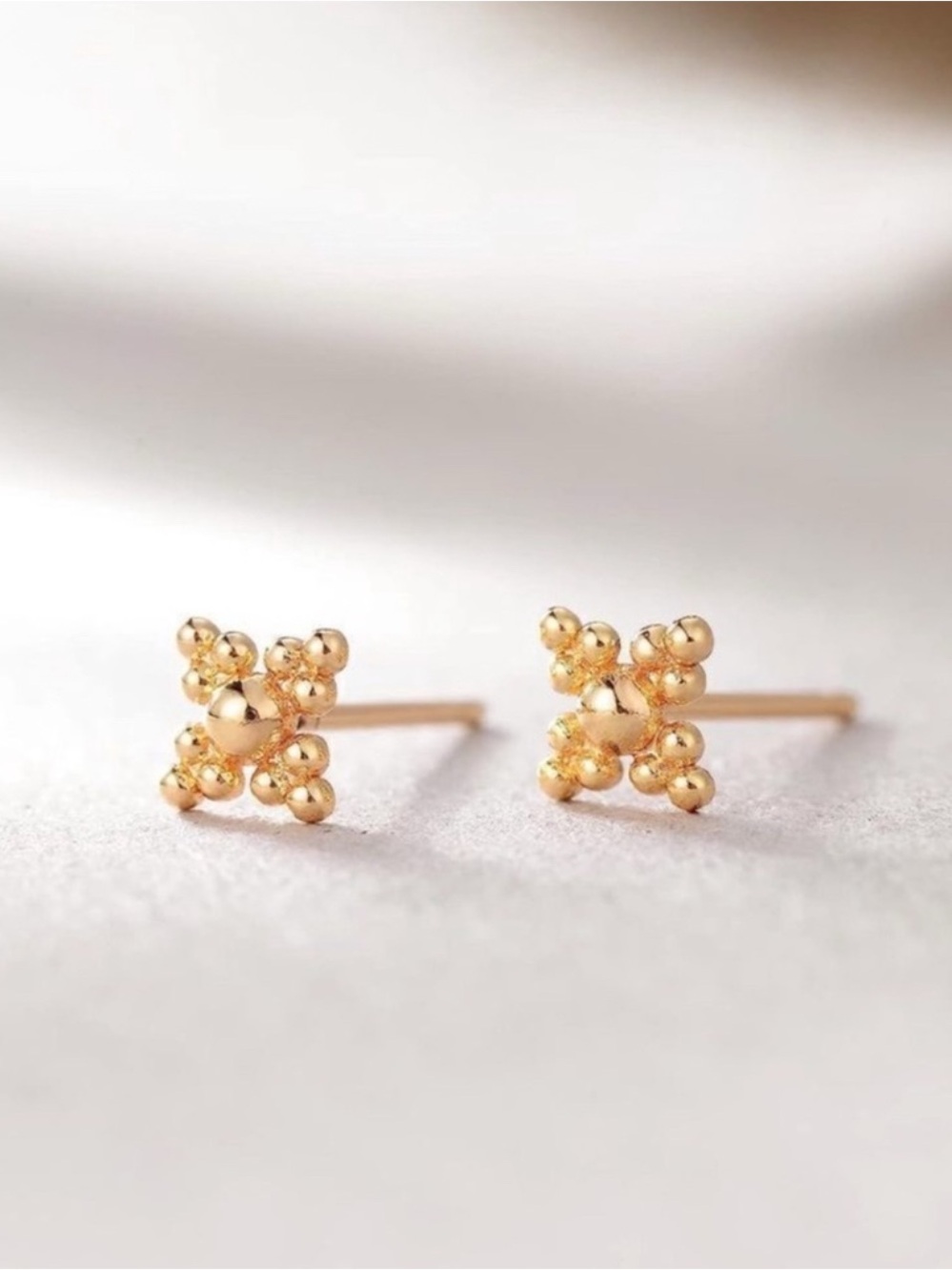 14k Gold Plated Beaded Cluster Stud Earrings